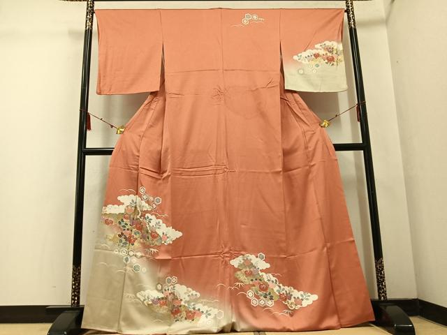 平和屋着物●訪問着 橘亀甲文 暈し染め 金彩 三越扱い 正絹 逸品 AABF4471ph