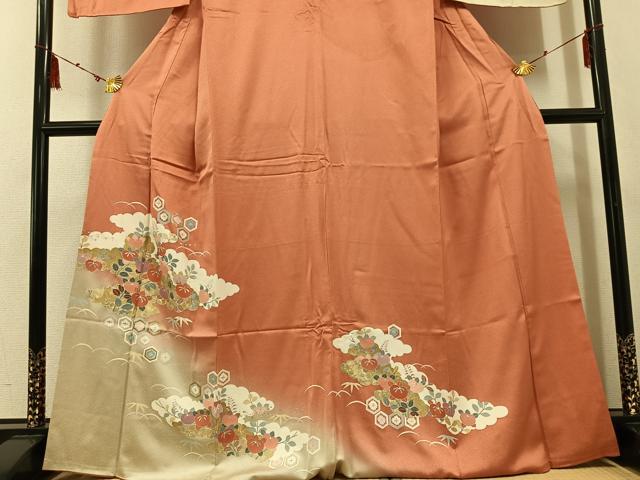 平和屋着物●訪問着 橘亀甲文 暈し染め 金彩 三越扱い 正絹 逸品 AABF4471ph