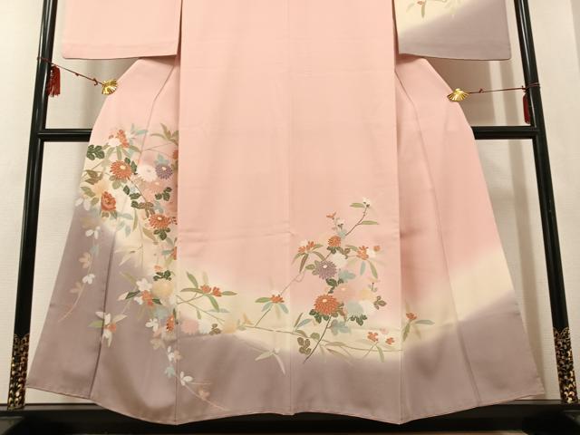 平和屋着物●訪問着 草花文 暈し染め 金彩 正絹 逸品 AABF4472ph