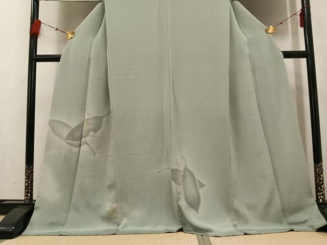 平和屋着物●訪問着 竹屋町刺繍 舞葉文 金糸 鬼しぼ縮緬 正絹 逸品 AABF4483ph