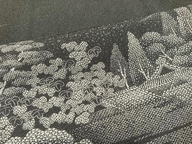 平和屋着物●伝統工芸師 服部光擴 江戸小紋 訪問着 風景樹林文 黒地 正絹 逸品 AABF4490ph
