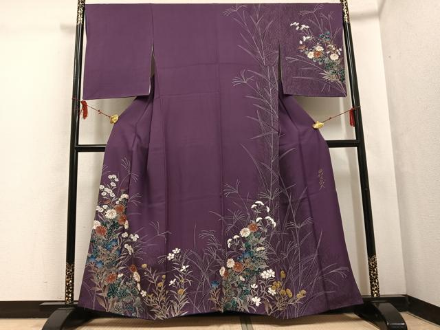 平和屋着物●皇室デザイナー 中村乃武夫 訪問着 草花文 金彩 正絹 逸品 AABF4493ph