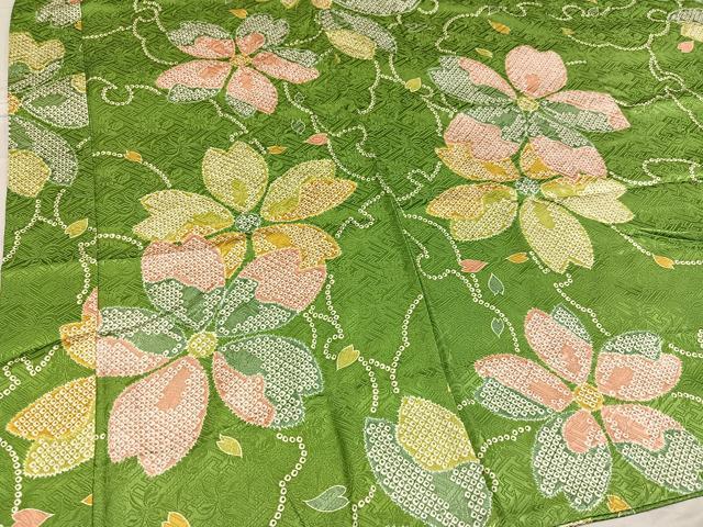 平和屋着物●振袖用長襦袢 無双仕立て 桜文 半衿刺繍 正絹 逸品 AABF4498ph
