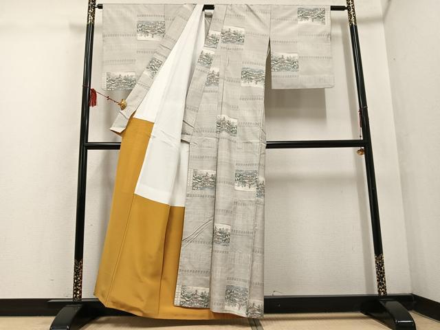 平和屋着物●本場大島紬 白大島 カタス7マルキ 総絣 金閣寺 正絹 逸品 AABF4506ph