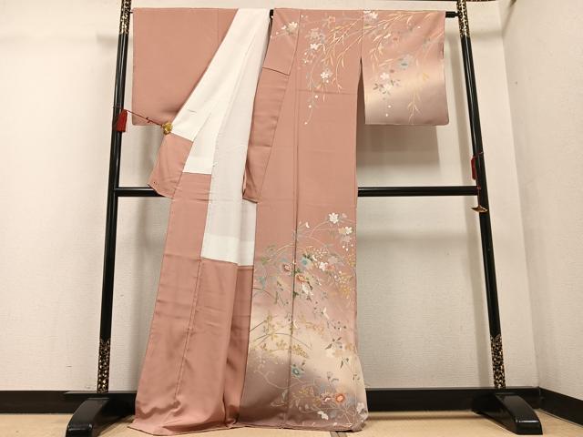 平和屋着物●訪問着 枝花文 暈し染め 金彩 三越扱い 正絹 逸品 未使用 AABF4511ph