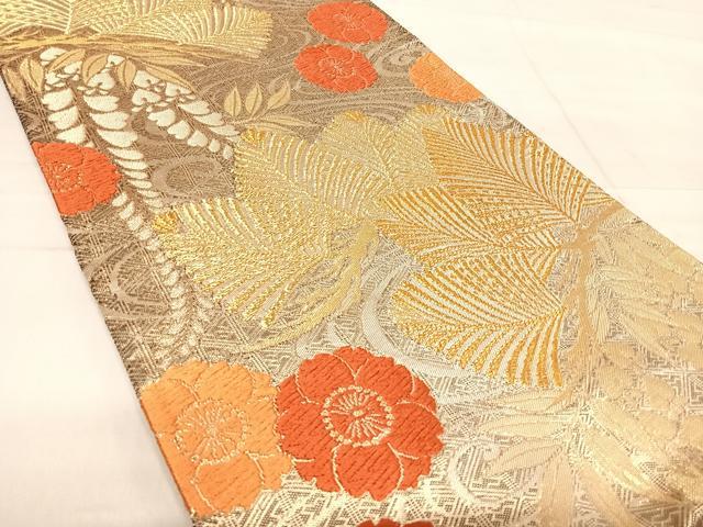 平和屋着物◎六通柄袋帯 唐織 舞花文 金糸 正絹 逸品 AABF4535yx