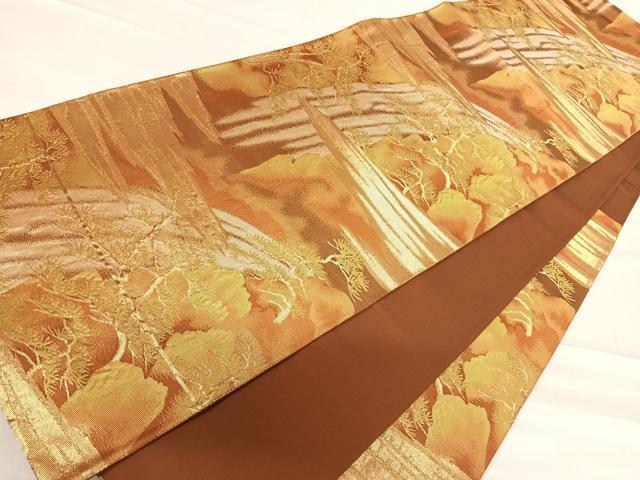 平和屋着物◎六通柄袋帯 枝松風景文 金糸 正絹 逸品 AABF4560yx