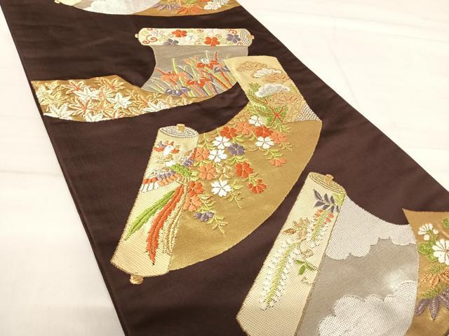 平和屋着物◎六通柄袋帯 唐織 花鳥絵巻文 金銀糸 正絹 逸品 AABF4573yx