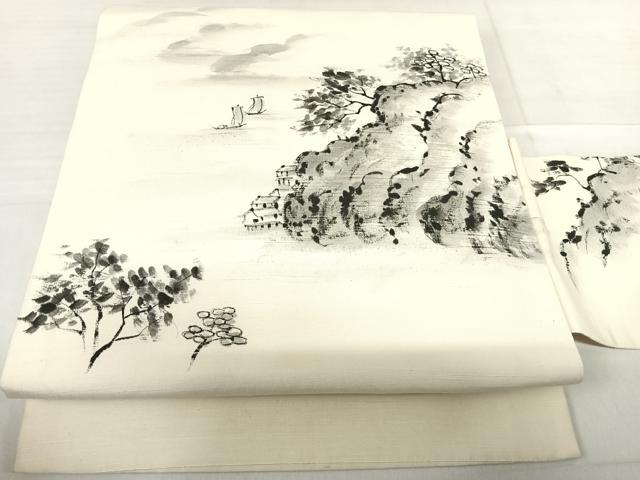 平和屋着物◎九寸名古屋帯 紬地 作家物 手描き 景山 正絹 逸品 AABF4621yx