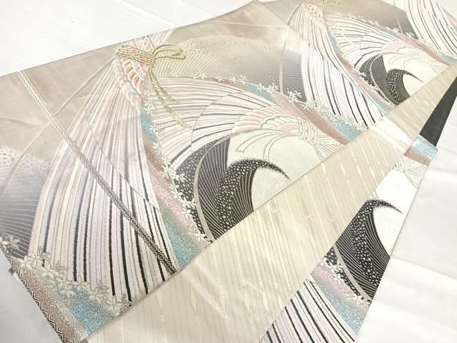 平和屋着物◎六通柄袋帯 流線花文 金銀糸 正絹 逸品 AABF4630yx