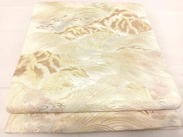 平和屋着物◎西陣 六通柄 本袋帯 立波文 金糸 正絹 逸品 AABF4644yx