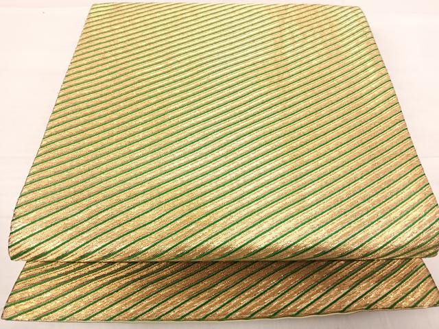 平和屋着物◎全通柄袋帯 斜線文 金糸 正絹 逸品 AABF4645yx