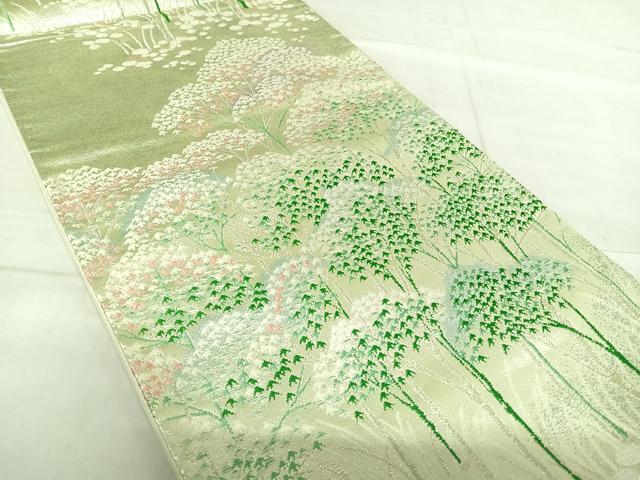平和屋着物◎六通柄袋帯 樹林文 銀糸 正絹 逸品 AABF4653yx