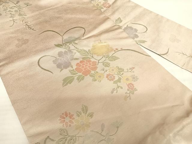平和屋着物◎九寸名古屋帯 草花文 正絹 逸品 AABF4676yx
