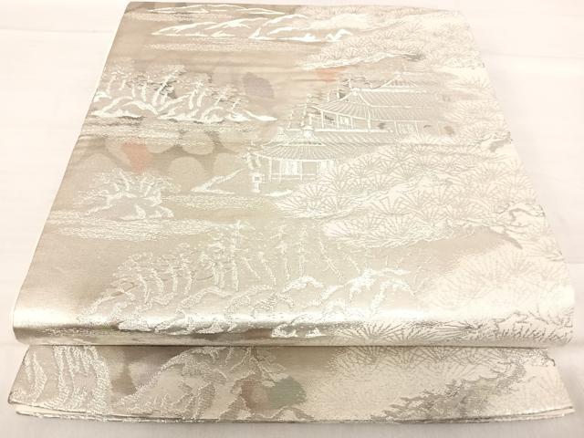平和屋着物◎六通柄袋帯 風景文 銀糸 正絹 逸品 AABF4688yx