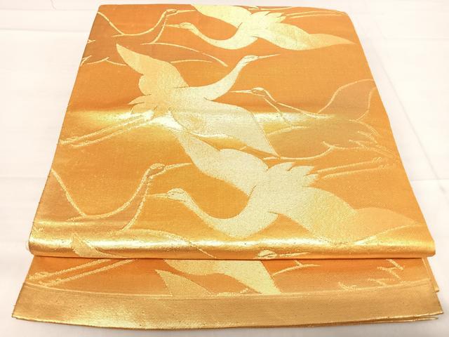 平和屋着物◎六通柄袋帯 飛鶴文 金糸 正絹 逸品 AABF4698yx
