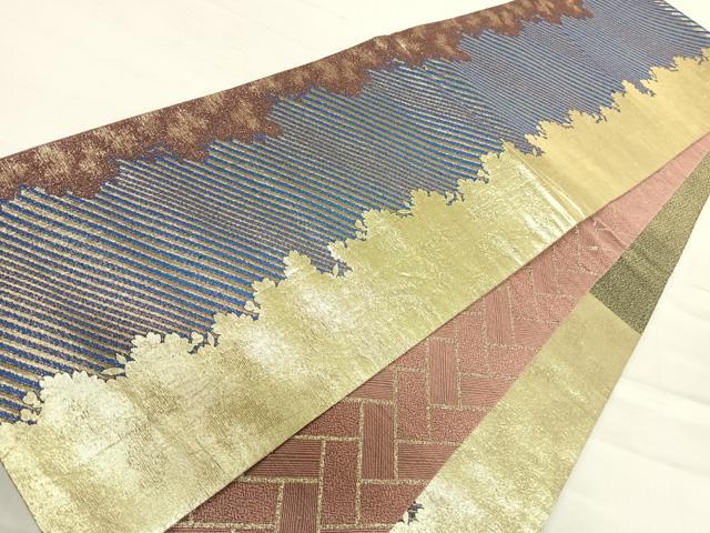 平和屋着物◎六通柄袋帯 霞文 金糸 正絹 逸品 AABF4715yx