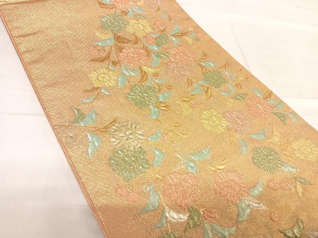 平和屋着物◎六通柄袋帯 草花文 金糸 正絹 逸品 AABF4717yx