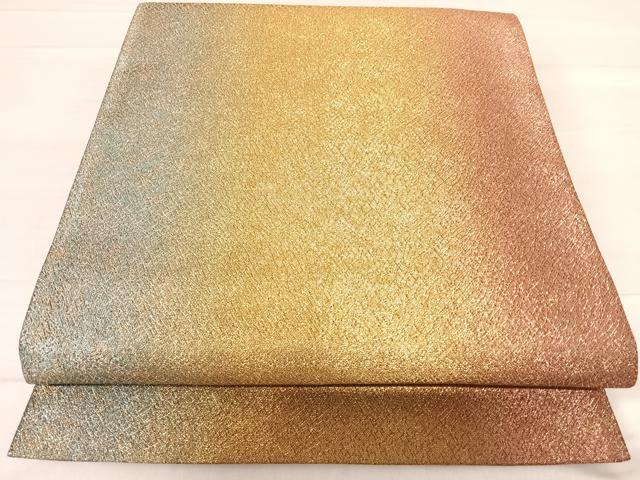 平和屋着物◎全通柄袋帯 霞文 金糸 正絹 逸品 AABF4721yx