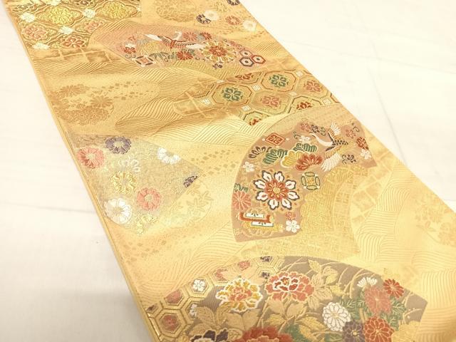 平和屋着物◎西陣 六通柄袋帯 唐織 地紙花文 金糸 正絹 逸品 AABF4723yx