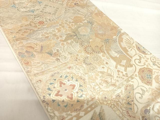 平和屋着物◎六通柄袋帯 花車文 金銀糸 正絹 逸品 AABF4727yx