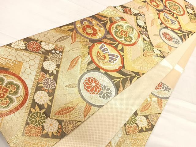 平和屋着物◎佐賀錦 六通柄袋帯 花蝶丸文 金銀糸 正絹 逸品 AABF4746yx