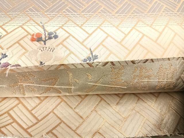 平和屋着物◎六通柄袋帯 唐織 ボストン美術館 胡蝶梅花散文様 金銀糸 正絹 逸品 AABF4754yx