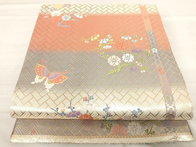 平和屋着物◎六通柄袋帯 唐織 ボストン美術館 胡蝶梅花散文様 金銀糸 正絹 逸品 AABF4754yx
