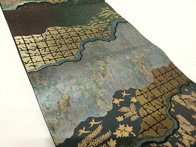 平和屋着物◎六通柄袋帯 道長花鳥文 賛美箔 黒地 正絹 逸品 AABF4776yx