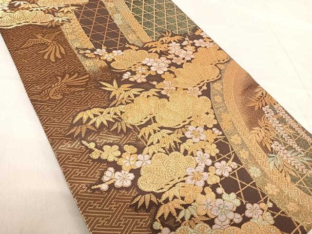 平和屋着物◎六通柄袋帯 唐織 籠目吉祥文 金糸 正絹 逸品 AABF4780yx