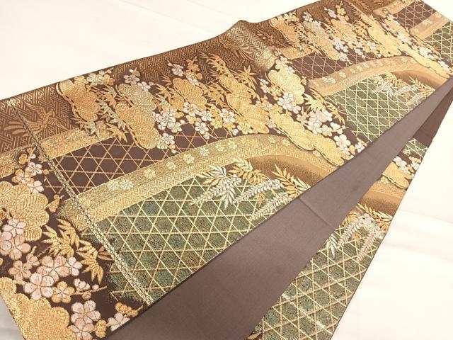 平和屋着物◎六通柄袋帯 唐織 籠目吉祥文 金糸 正絹 逸品 AABF4780yx