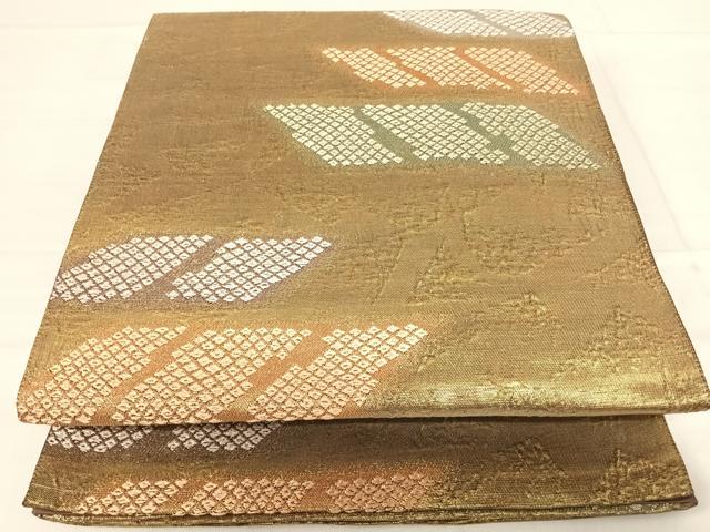 平和屋着物◎六通柄袋帯 工芸帯地 明日香 鹿の子文様 金糸 正絹 逸品 AABF4808yx