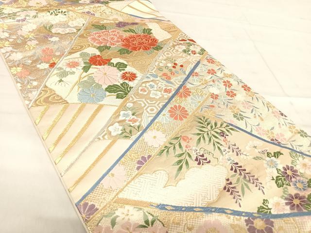 平和屋着物◎六通柄袋帯 唐織 九百錦 縫調錦繍文 金銀糸 正絹 逸品 AABF4809yx