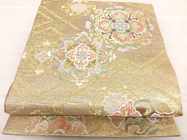平和屋着物◎六通柄袋帯 唐織 正倉院花文 金糸 正絹 逸品 AABF4825yx