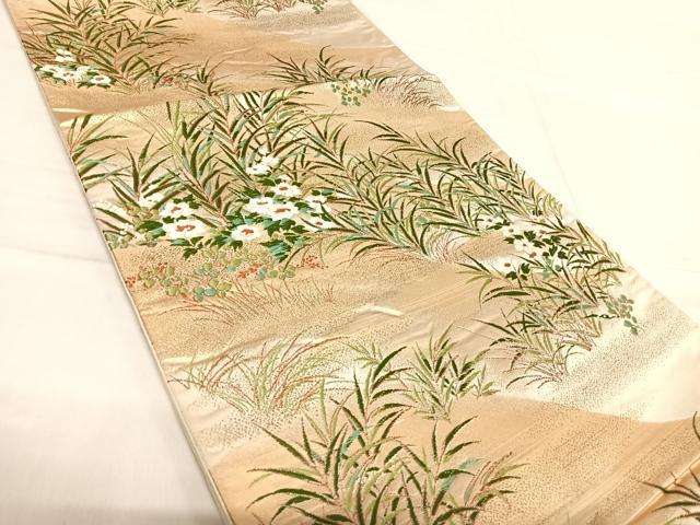平和屋着物◎六通柄袋帯 唐織 遠山草木 金糸 正絹 逸品 AABF4831yx