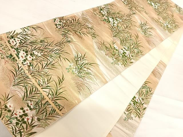 平和屋着物◎六通柄袋帯 唐織 遠山草木 金糸 正絹 逸品 AABF4831yx
