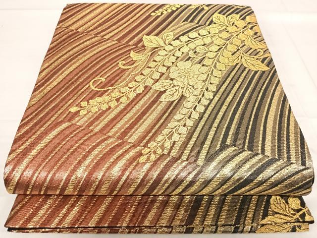 平和屋着物◎六通柄袋帯 立波花文 金糸 正絹 逸品 AABF4844yx