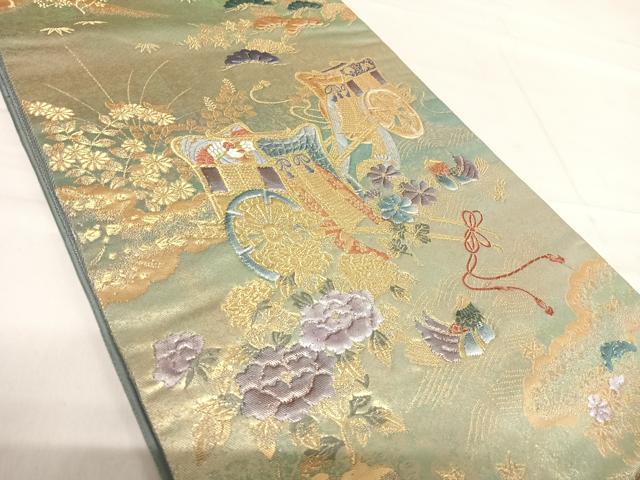 平和屋着物◎六通柄袋帯 陶漆箔 源氏車絵文 豊授 金糸 正絹 逸品 AABF4845yx
