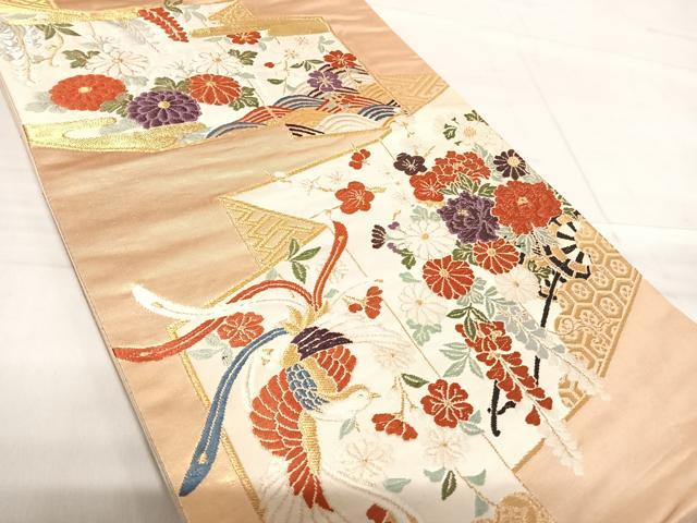 平和屋着物◎六通柄袋帯 唐織 花鳥屏風文 金銀糸 正絹 逸品 AABF4848yx