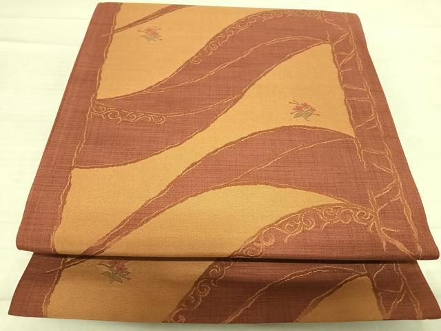 平和屋着物◎六通柄袋帯 遠山草花文 正絹 逸品 AABF4877yx