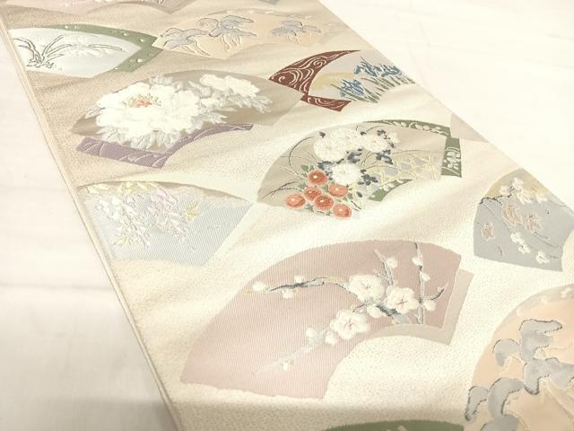 平和屋着物◎六通柄袋帯 唐織 琳派扇面散 金銀糸 正絹 逸品 AABF4879yx