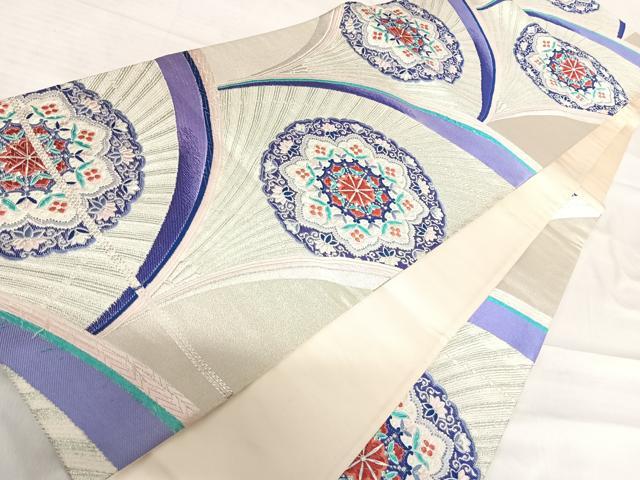平和屋着物◎六通柄袋帯 唐織 オリエント更紗華文 銀糸 正絹 逸品 AABF4881yx