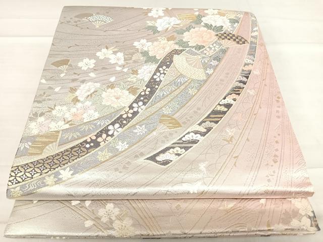 平和屋着物◎六通柄袋帯 唐織 流水花蝶文 金銀糸 正絹 逸品 AABF4885yx