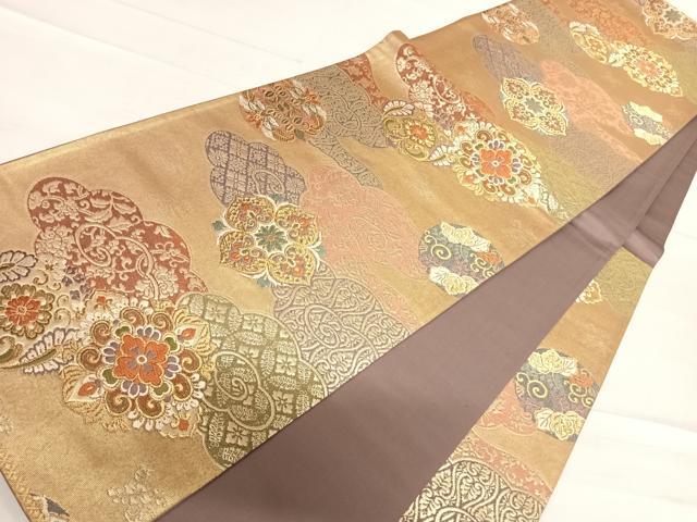 平和屋着物◎六通柄袋帯 唐織 唐衣裳 雲取り花丸文 金糸 正絹 逸品 AABF4886yx