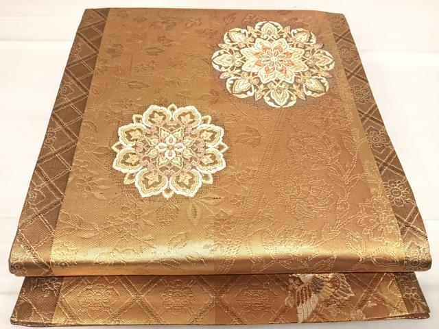 平和屋着物◎六通柄袋帯 花鳥丸文 金糸 正絹 逸品 AABF4887yx
