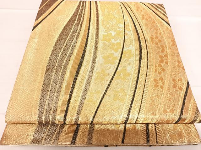 平和屋着物◎全通柄袋帯 流線花文 金糸 正絹 逸品 AABF4888yx