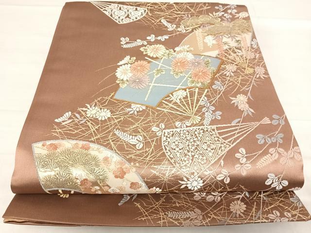 平和屋着物◎六通柄袋帯 唐織 扇面花文 藤花房 金糸 正絹 逸品 AABF4893yx