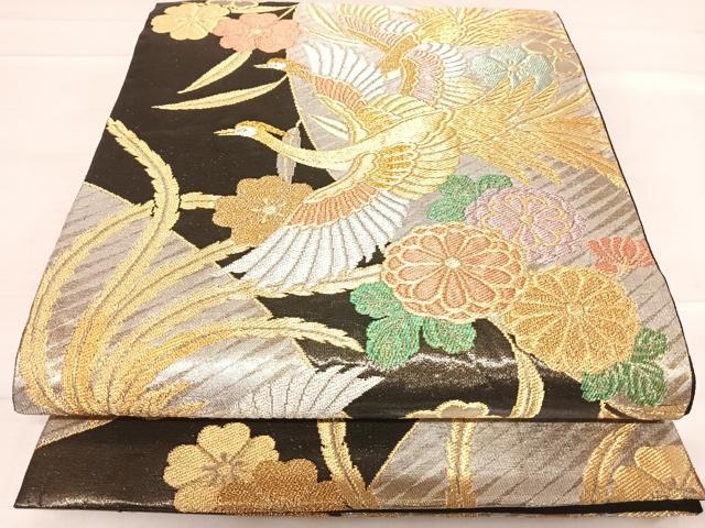 平和屋着物◎六通柄袋帯 鳳凰花文 黒地 金銀糸 正絹 逸品 AABF4899yx
