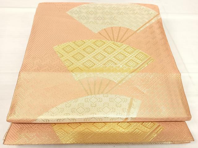 平和屋着物◎博多織人 黒木織物 本場筑前博多帯 佐賀錦 六通柄袋帯 扇 金糸 正絹 逸品 AABF4921yx