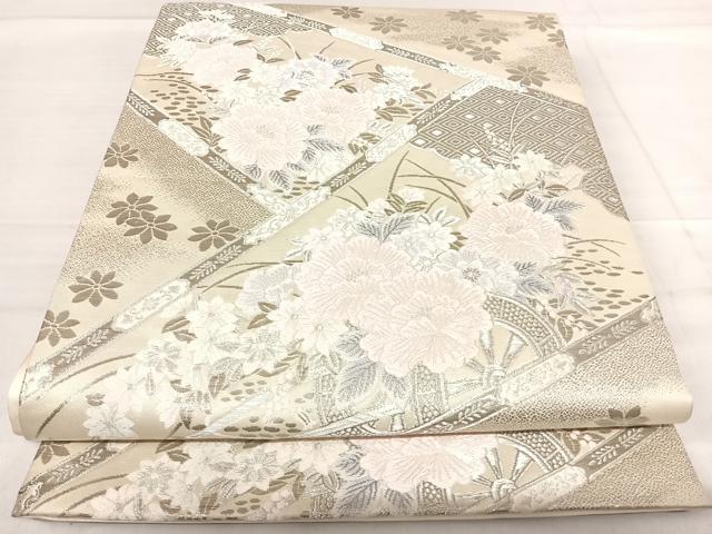平和屋着物◎六通柄袋帯 唐織 花車文 プラチナ箔 正絹 逸品 AABF4924yx